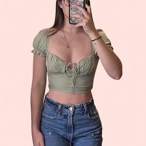 Princess Polly Green Puff Sleeve Crop Top